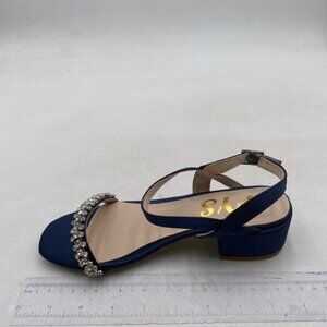 FYS Women's Open Toe Flat Sandals Sparkly Rhinestone Strappy Low Heels Blue Shoe